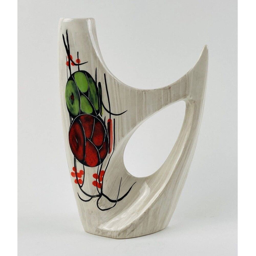 Handmade Italian Florentine Vase Mid Century Shape Abstract Art Handpainted 2181